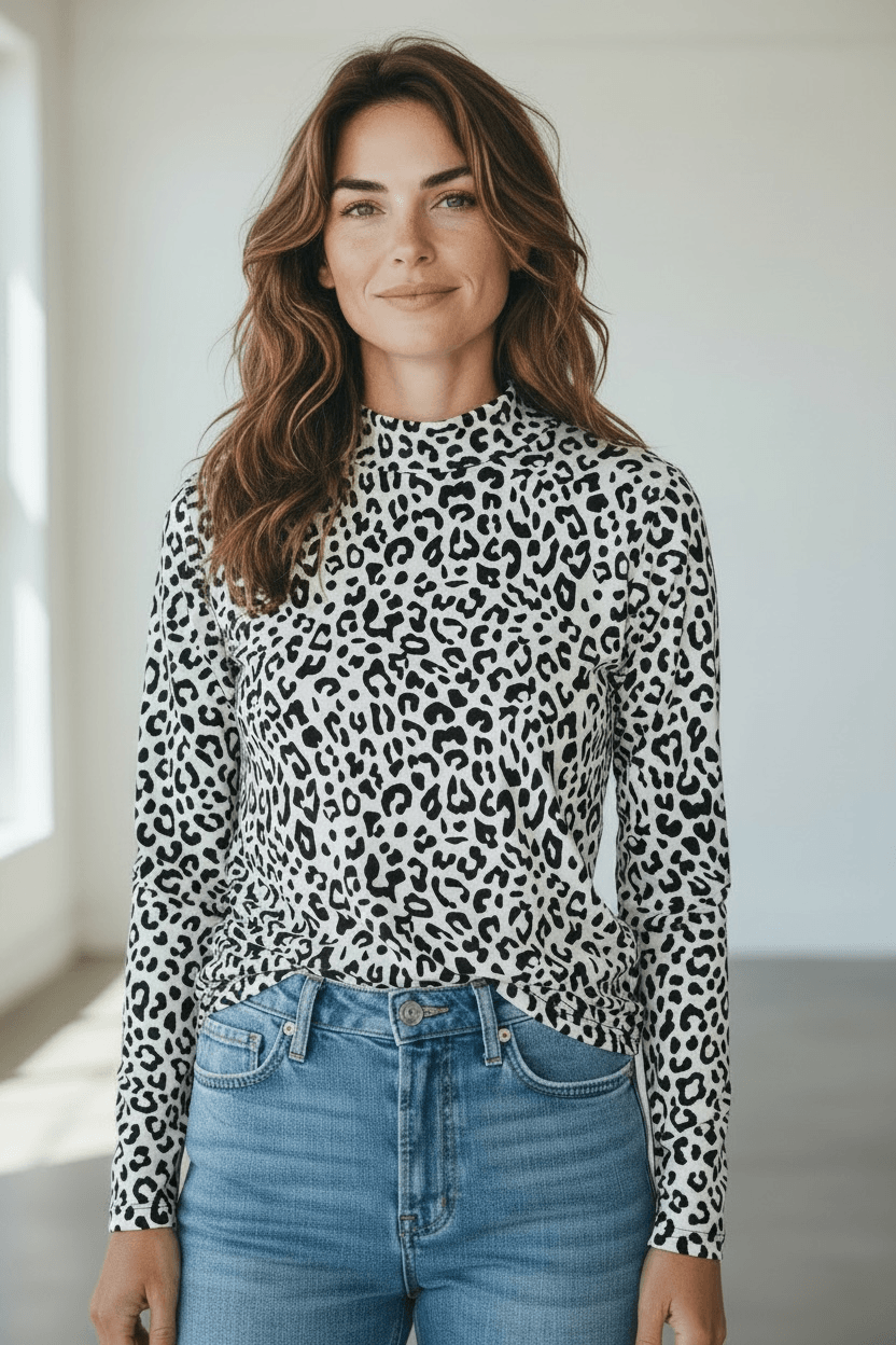 Netzshirt Langarmshirt mit Leopardenmuster