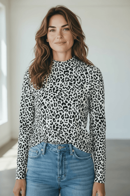 Netzshirt Langarmshirt mit Leopardenmuster
