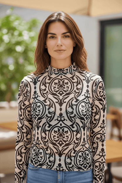 Gemustertes Netzshirt Langarmshirt - transparent