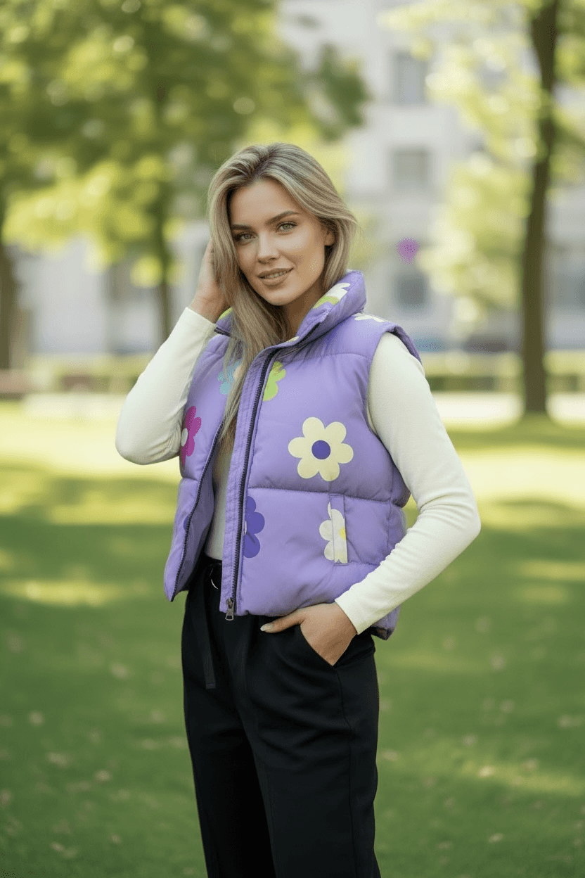 Buntes kurzes Stepp-Gilet mit Blumen