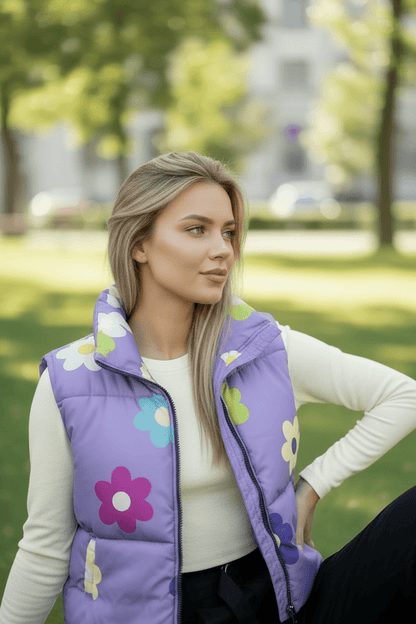 Buntes kurzes Stepp-Gilet mit Blumen