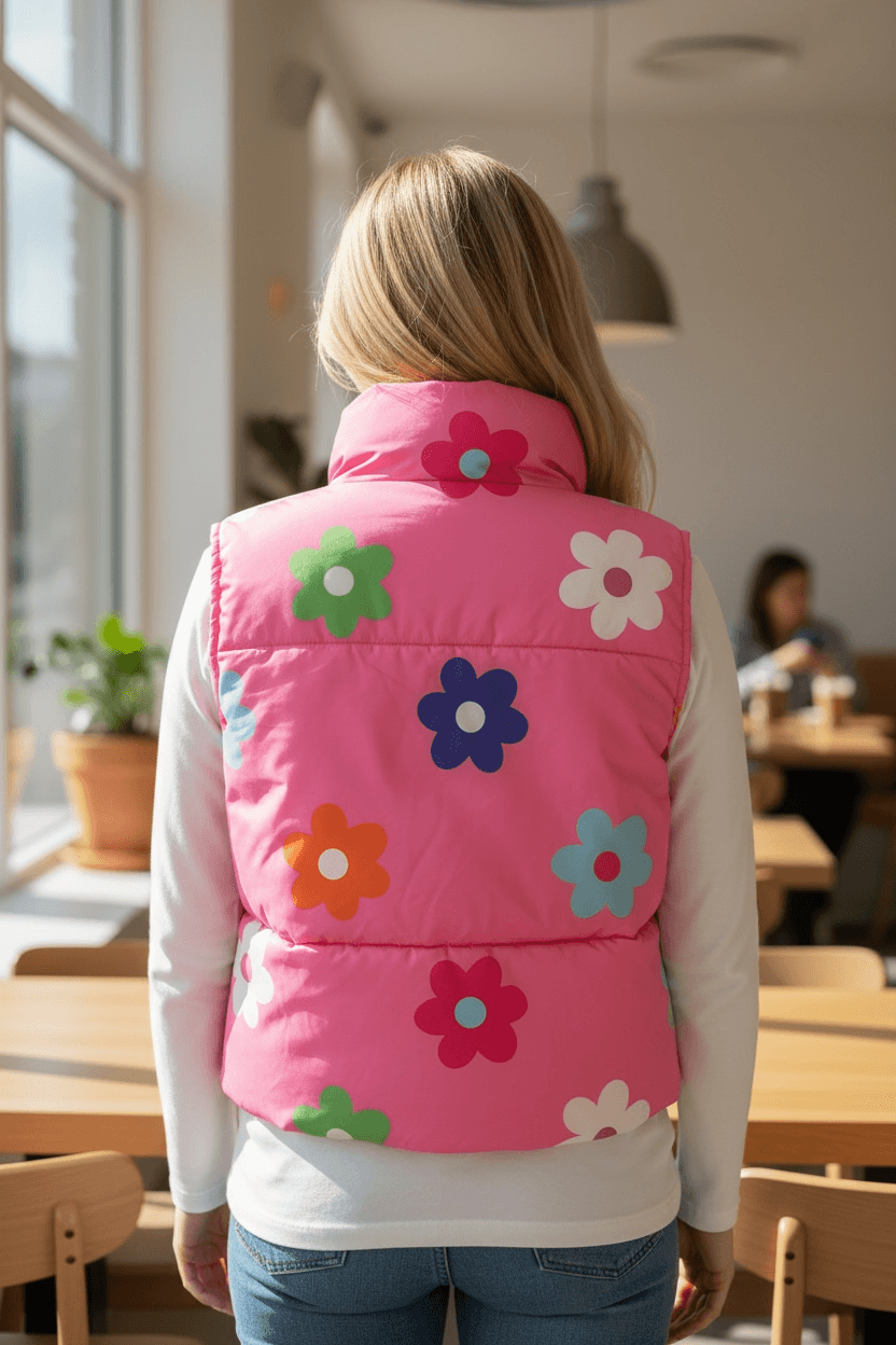Buntes kurzes Stepp-Gilet mit Blumen