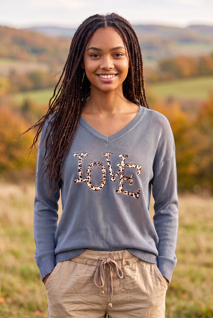 Dünner Strickpullover "Love" - Oversized