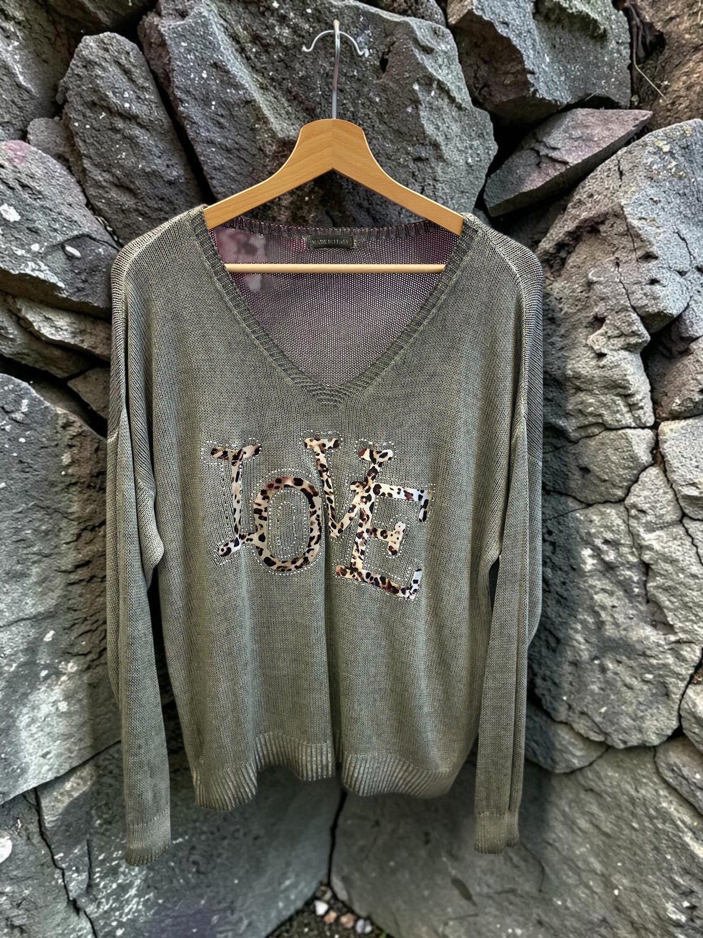 Dünner Strickpullover "Love" - Oversized