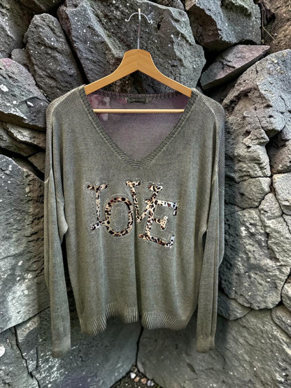 Dünner Strickpullover "Love" - Oversized