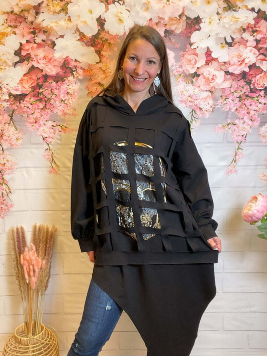 Kapuzensweater mit Totenkopf und Gitternetz