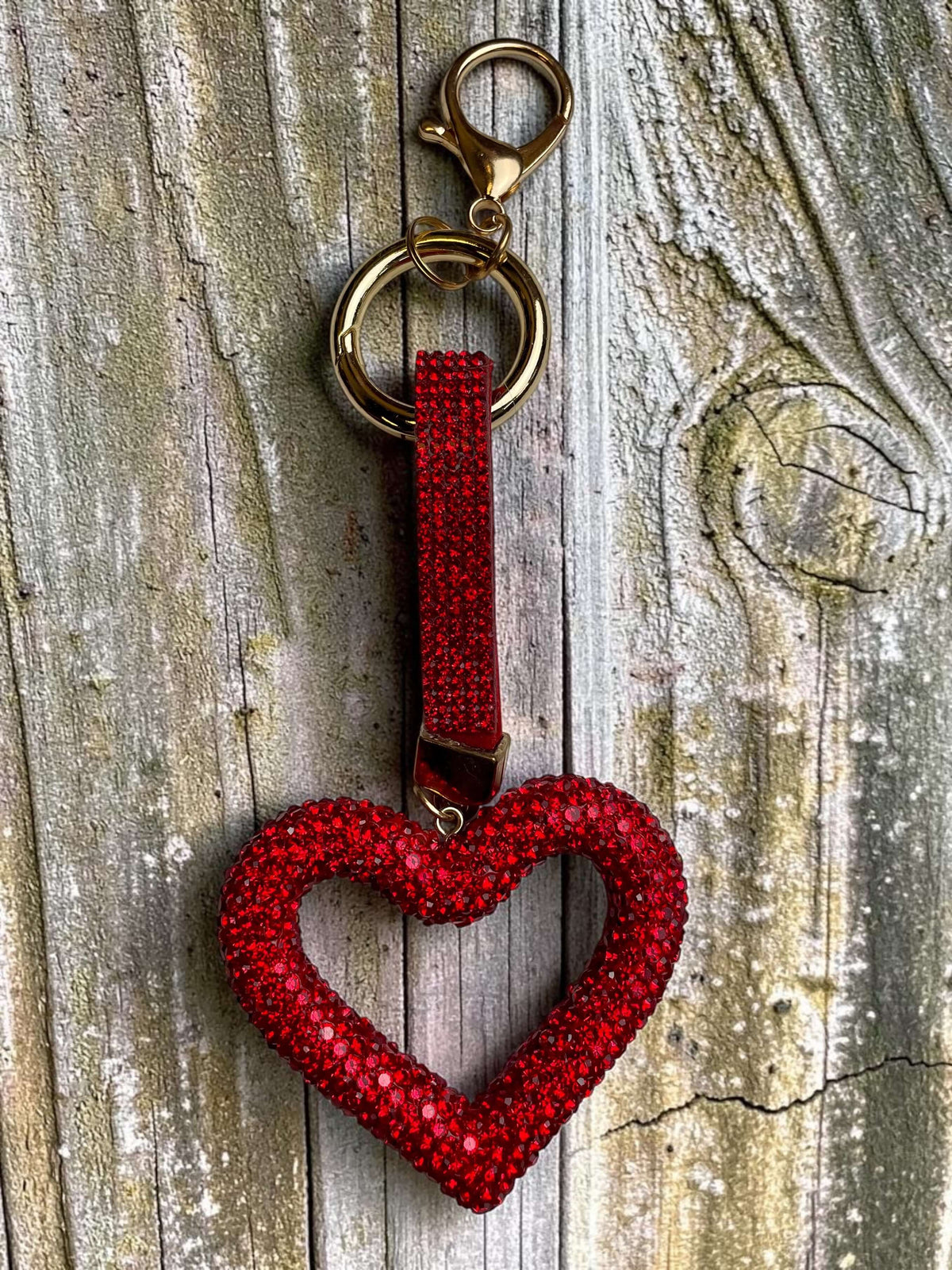 Roter Strass-Taschenanhänger "Herz & Smiley"