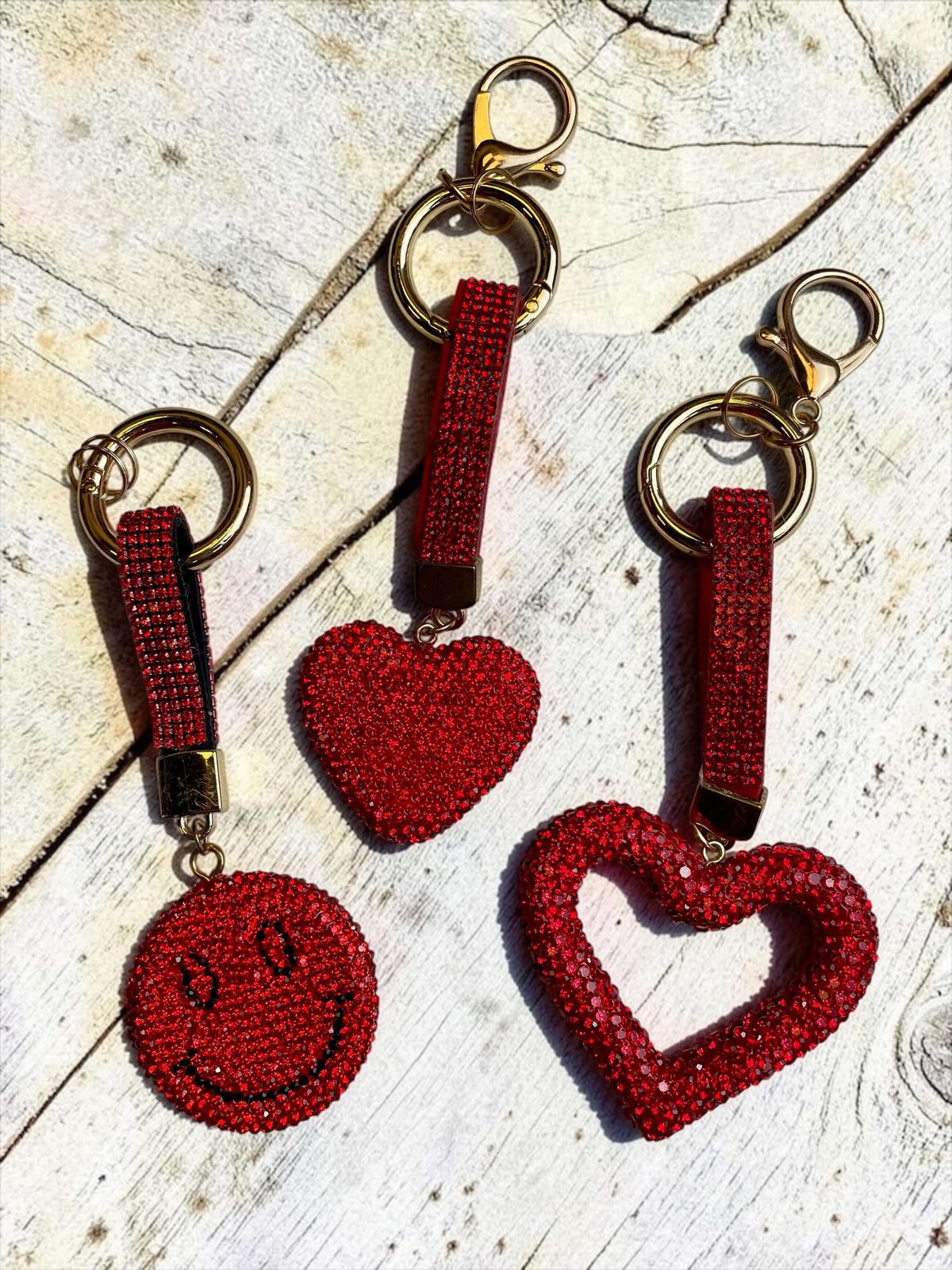 Roter Strass-Taschenanhänger "Herz & Smiley"