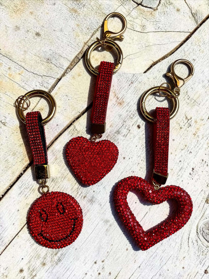 Roter Strass-Taschenanhänger "Herz & Smiley"