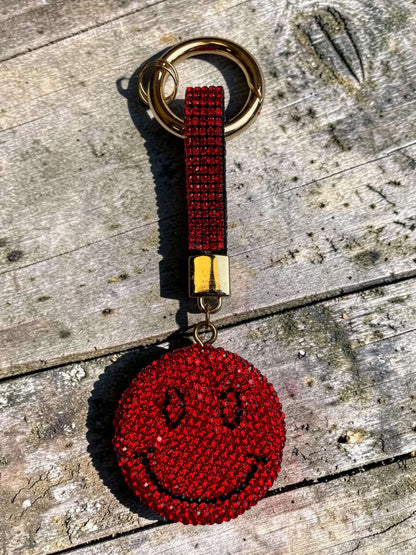 Roter Strass-Taschenanhänger "Herz & Smiley"