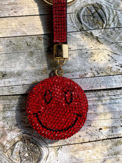 Roter Strass-Taschenanhänger "Herz & Smiley"