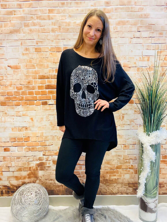 Oversize Langarmshirt mit Totenkopfmotiv