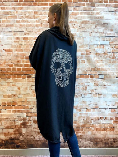 Oversize Kapuzenweste mit Totenkopfmotiv