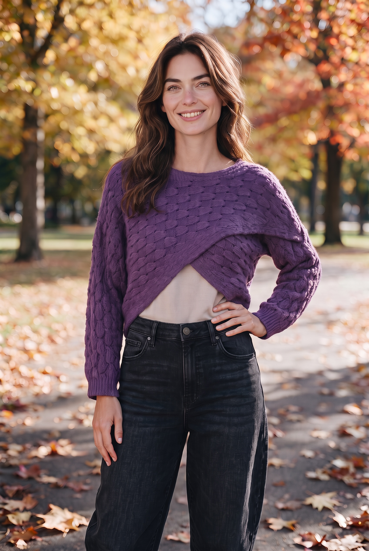 Kurzer Strickpullover mit Wollanteil und Wickeldetail