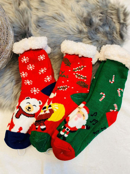 Dicke hohe gefütterte Weihnachtssocken "Anti-Rutsch"