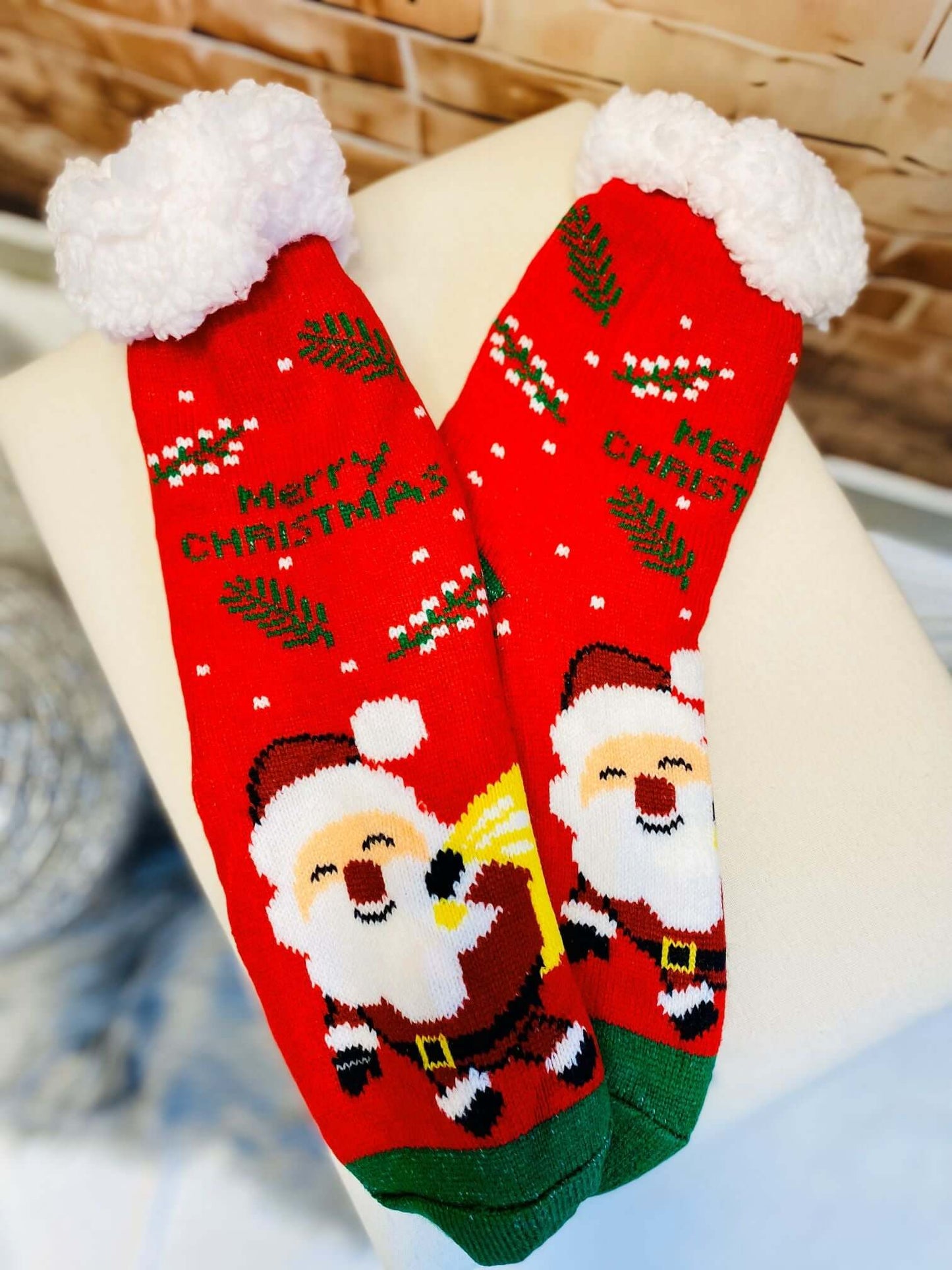 Dicke hohe gefütterte Weihnachtssocken "Anti-Rutsch"