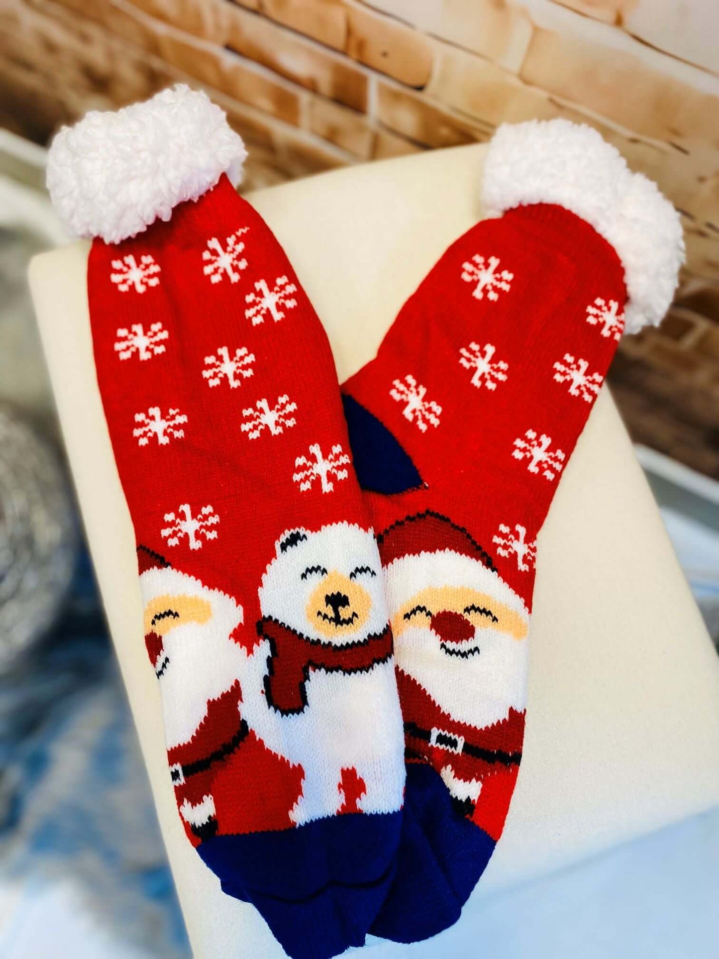 Dicke hohe gefütterte Weihnachtssocken "Anti-Rutsch"