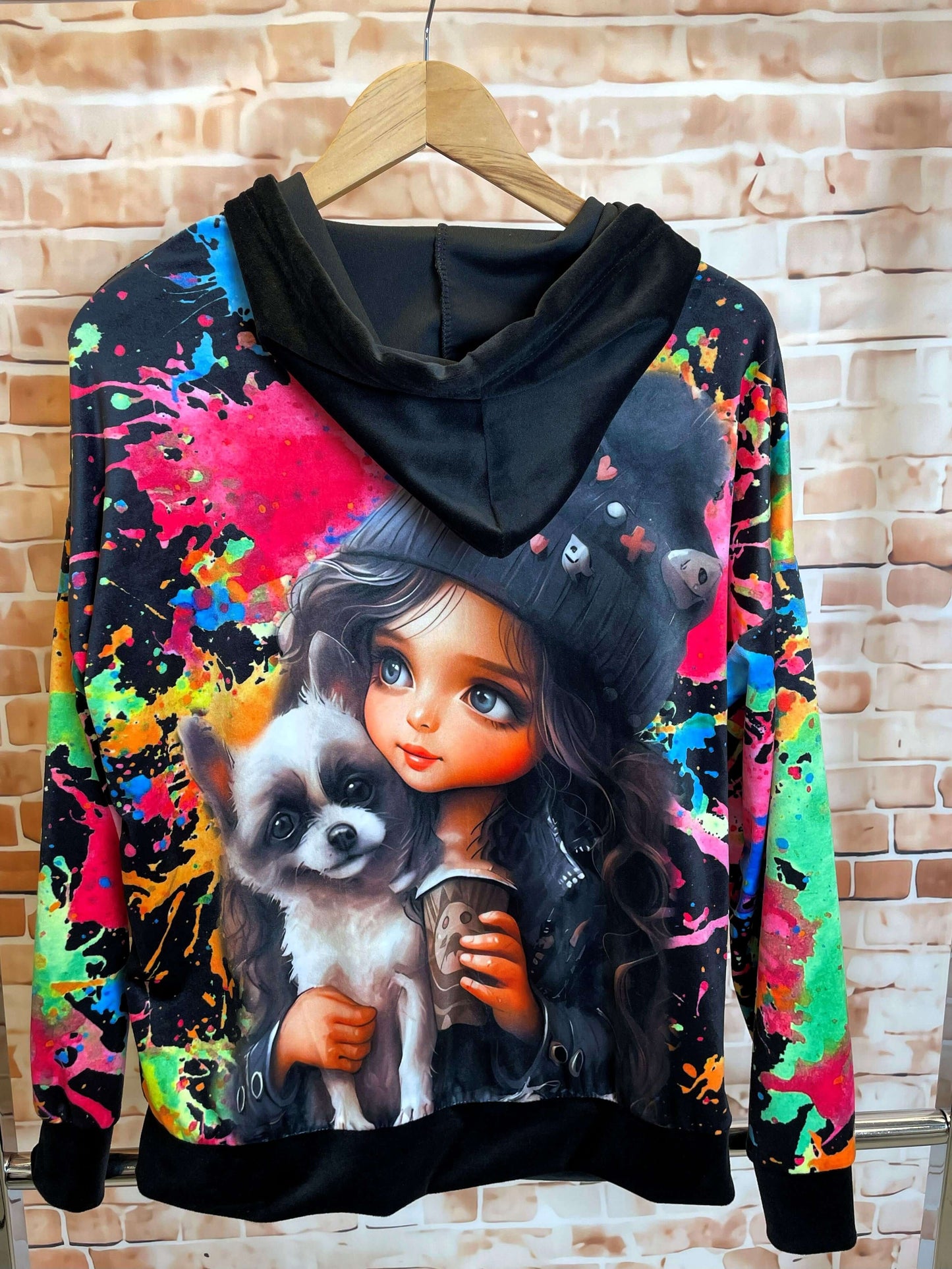 Bunte Samt/Nici-Weste mit Kapuze