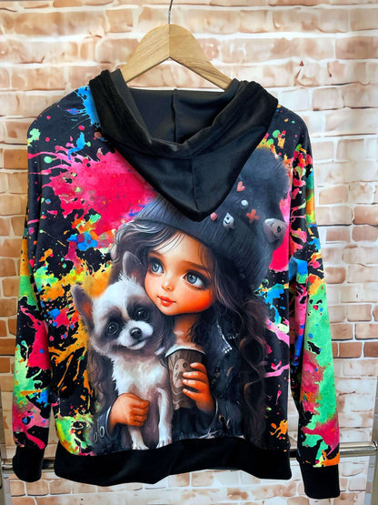 Bunte Samt/Nici-Weste mit Kapuze